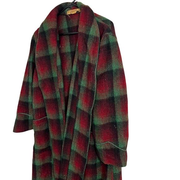 VINTAGE 40'S Grenville Fabric Heavy Wool Blanket Plaid Deco Robe Jacket Scrooge - Picture 3 of 8